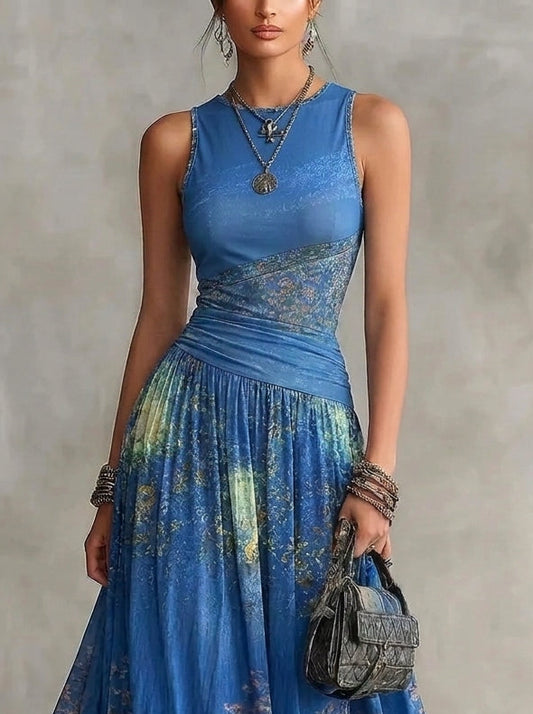 Aina - Vestido Largo Boho con Estampado Artístico