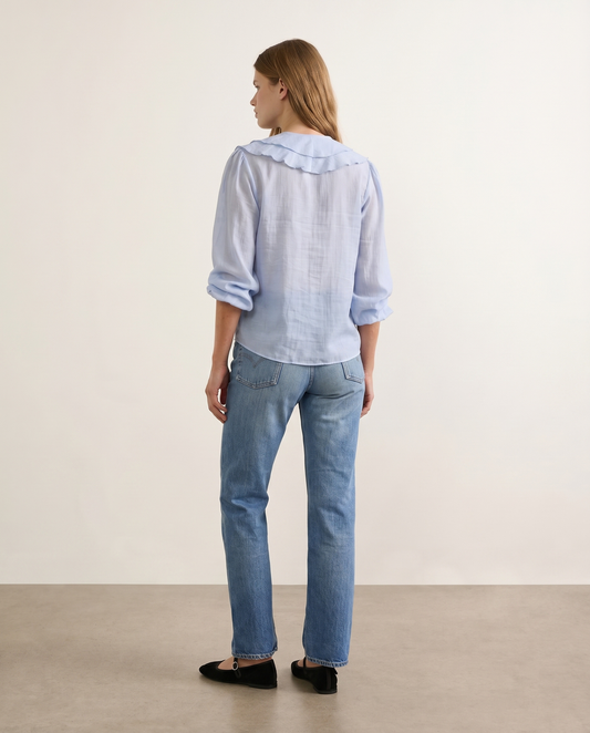 Celina - Blusa Azul Volantes