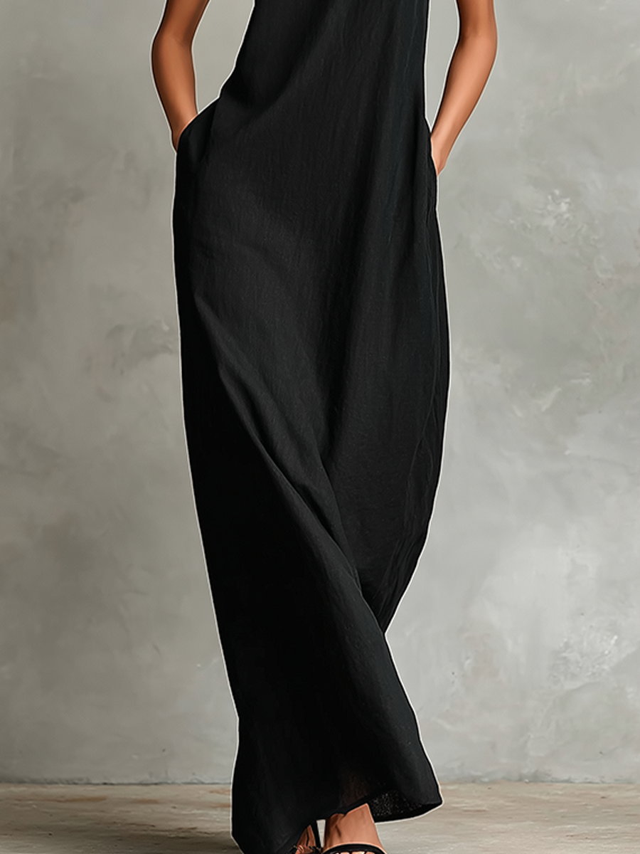 Celestina - Vestido Largo de Lino con Cuello Alto