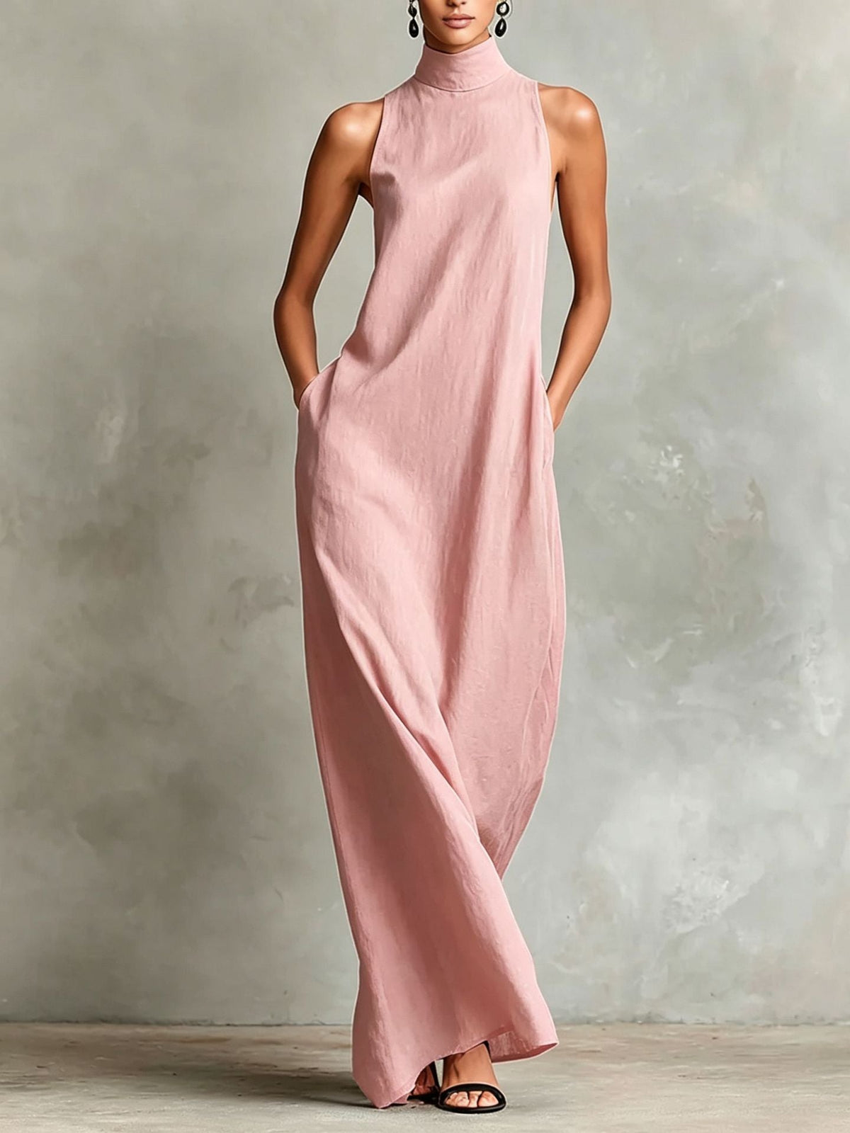 Celestina - Vestido Largo de Lino con Cuello Alto