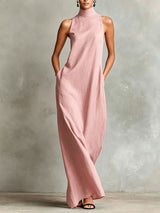 Celestina - Vestido Largo de Lino con Cuello Alto