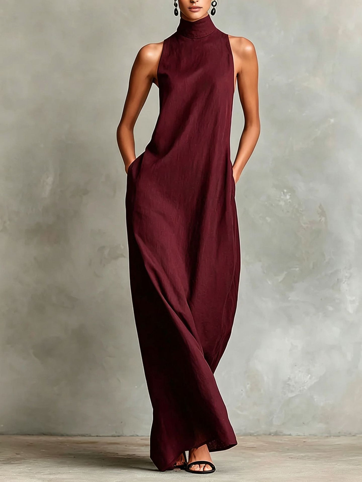 Celestina - Vestido Largo de Lino con Cuello Alto