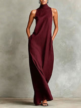 Celestina - Vestido Largo de Lino con Cuello Alto