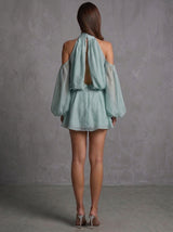 Isla - Vestido Mini Verde Salvia con Cuello Halter