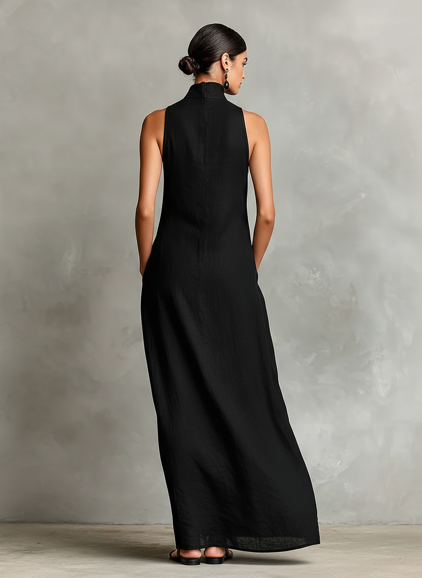 Celestina - Vestido Largo de Lino con Cuello Alto