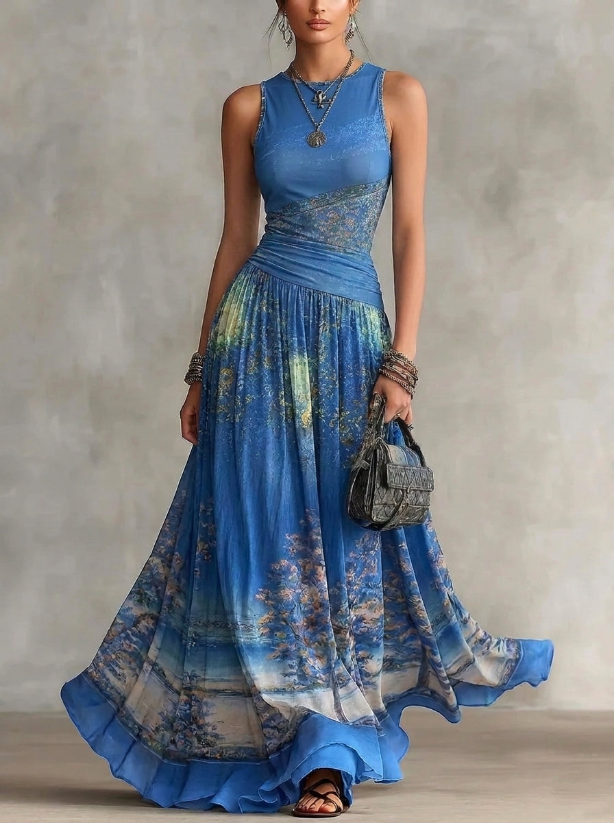 Aina - Vestido Largo Boho con Estampado Artístico