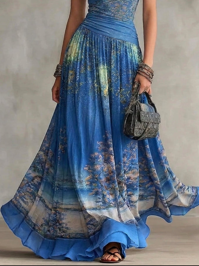 Aina - Vestido Largo Boho con Estampado Artístico