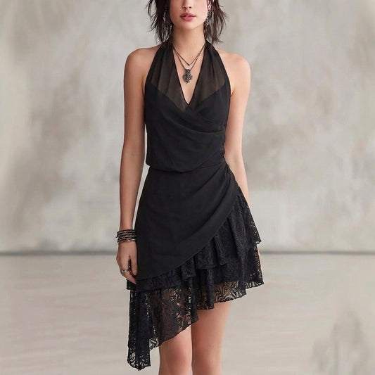 Brune - Vestido Midi con Escote en V y Bajo Asimétrico