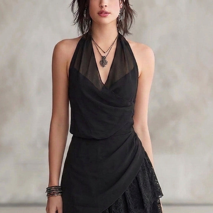 Brune - Vestido Midi con Escote en V y Bajo Asimétrico