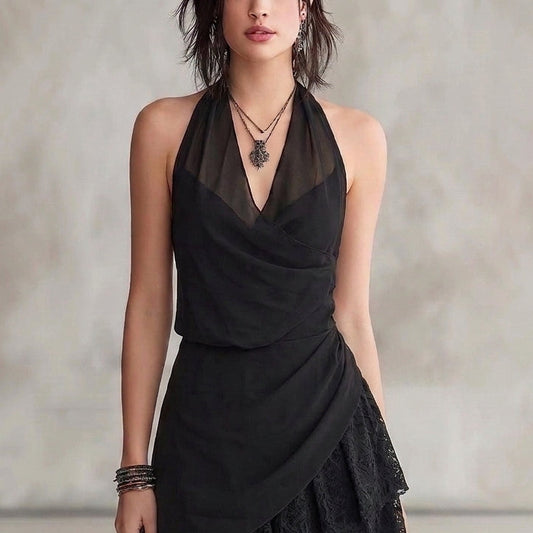 Brune - Vestido Midi con Escote en V y Bajo Asimétrico