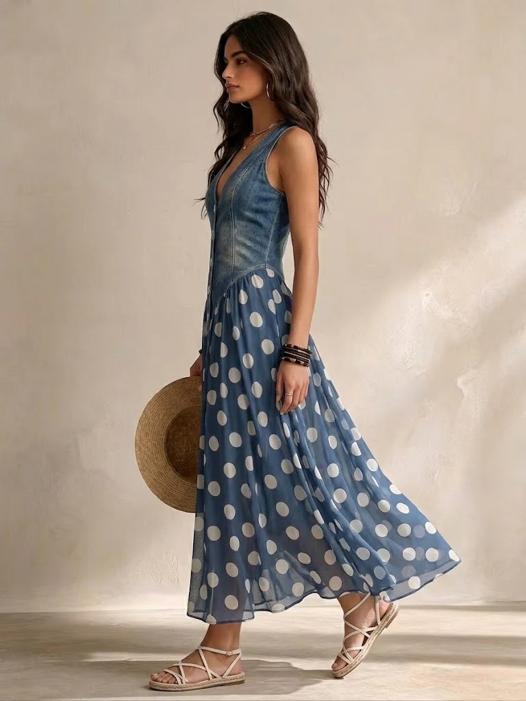 Carla - Vestido Denim con Lunares