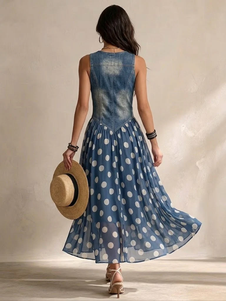 Carla - Vestido Denim con Lunares