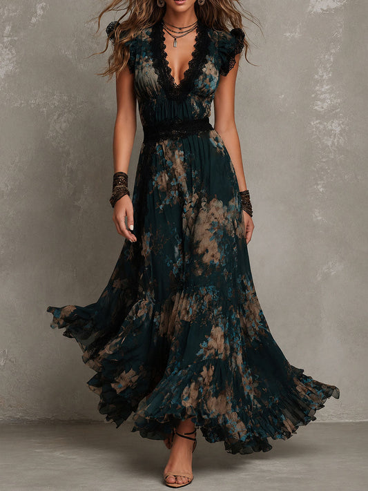 Dalia - Vestido Maxi Floral con Falda de Volantes