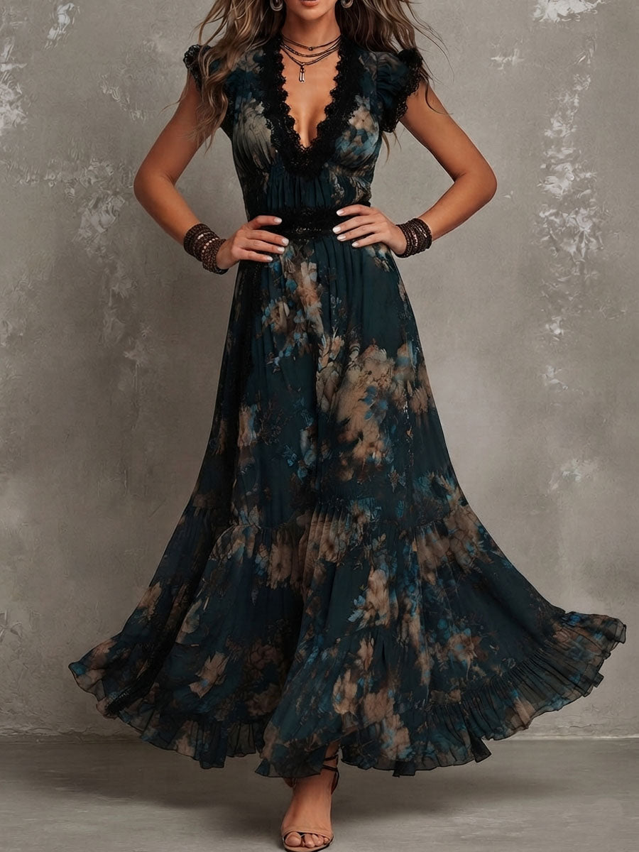 Dalia - Vestido Maxi Floral con Falda de Volantes