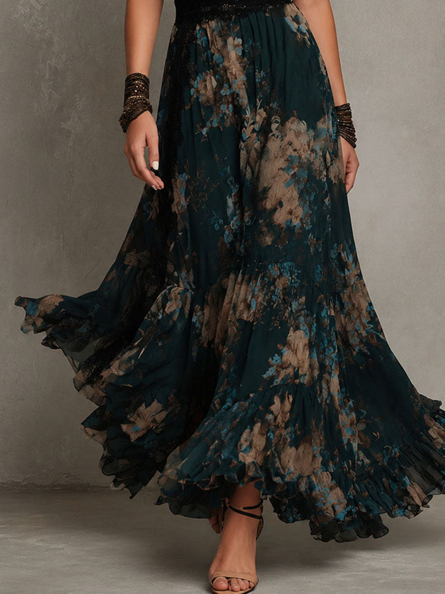 Dalia - Vestido Maxi Floral con Falda de Volantes