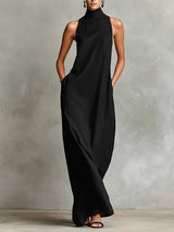 Celestina - Vestido Largo de Lino con Cuello Alto