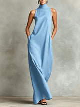 Celestina - Vestido Largo de Lino con Cuello Alto