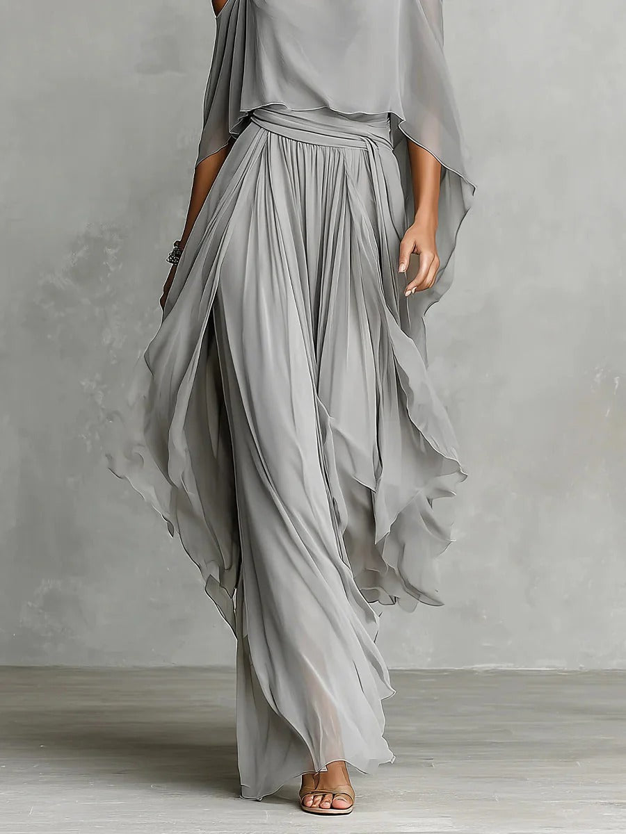 Isabela - Conjunto de Top con Tirantes Finos y Pantalón Fluido de Gasa