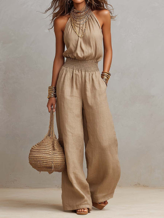 Lara - Mono Boho de Pierna Ancha con Escote Halter