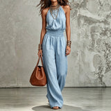 Lara - Mono Boho de Pierna Ancha con Escote Halter