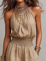 Lara - Mono Boho de Pierna Ancha con Escote Halter