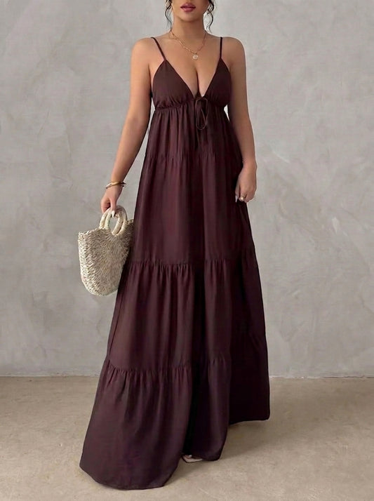 Livia - Vestido Largo con Escote en V y Tirantes Finos