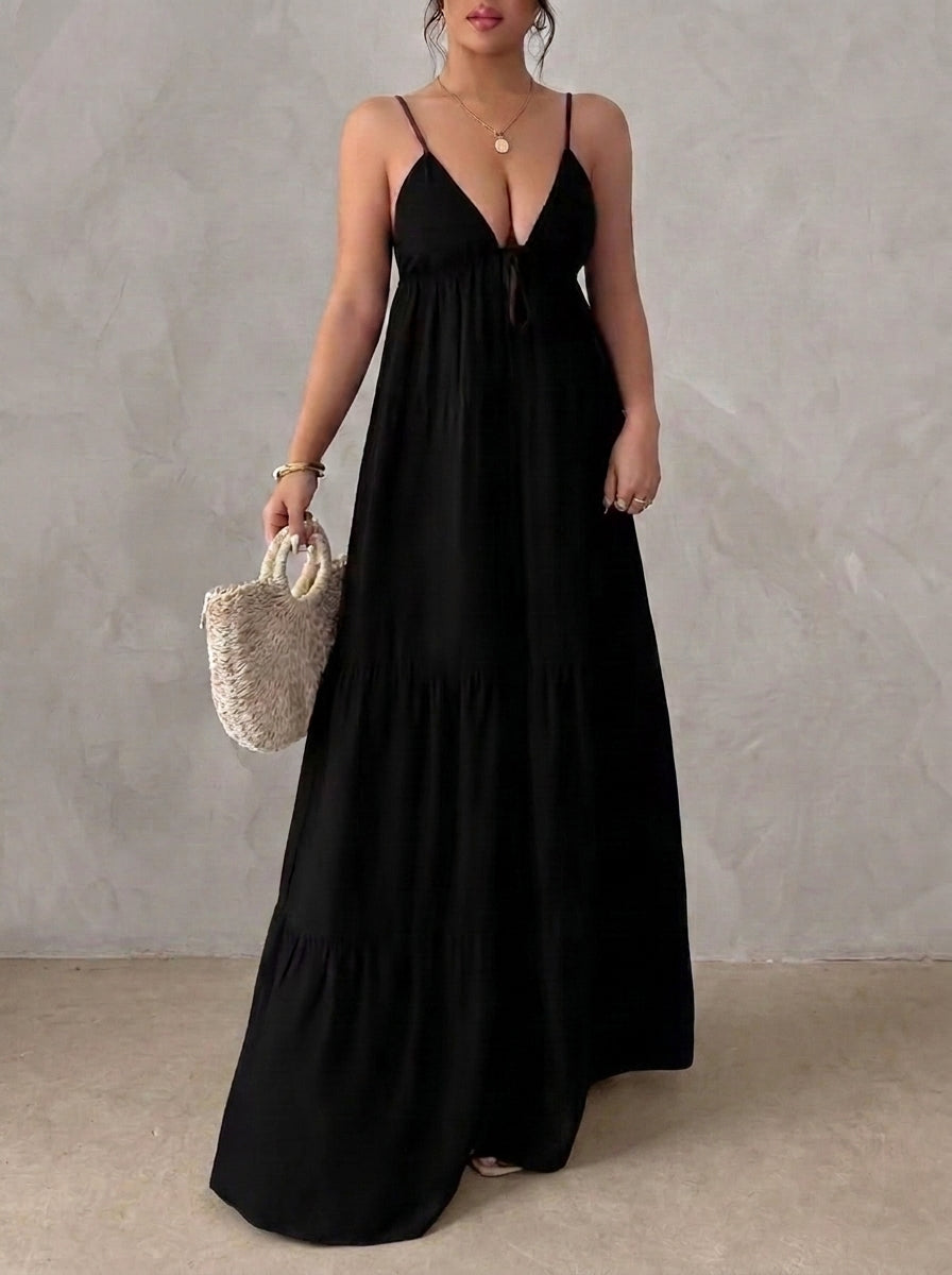 Livia - Vestido Largo con Escote en V y Tirantes Finos