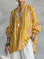 Malena - Camisa con Cuello Mao y Rayas Verticales