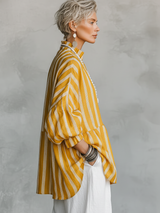Malena - Camisa con Cuello Mao y Rayas Verticales