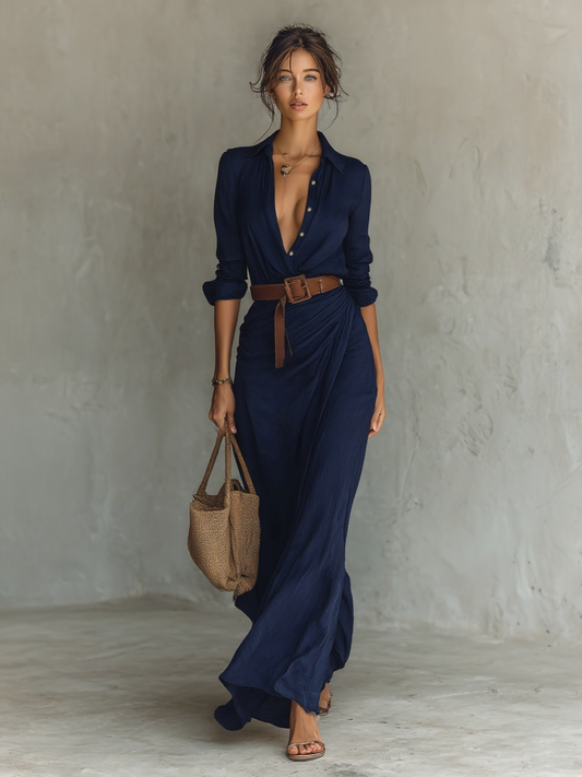 Mara - Vestido Largo Camisero con Cinturón