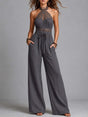 Marlene - Mono de Pierna Ancha con Cuello Halter de Encaje