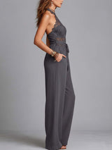 Marlene - Mono de Pierna Ancha con Cuello Halter de Encaje