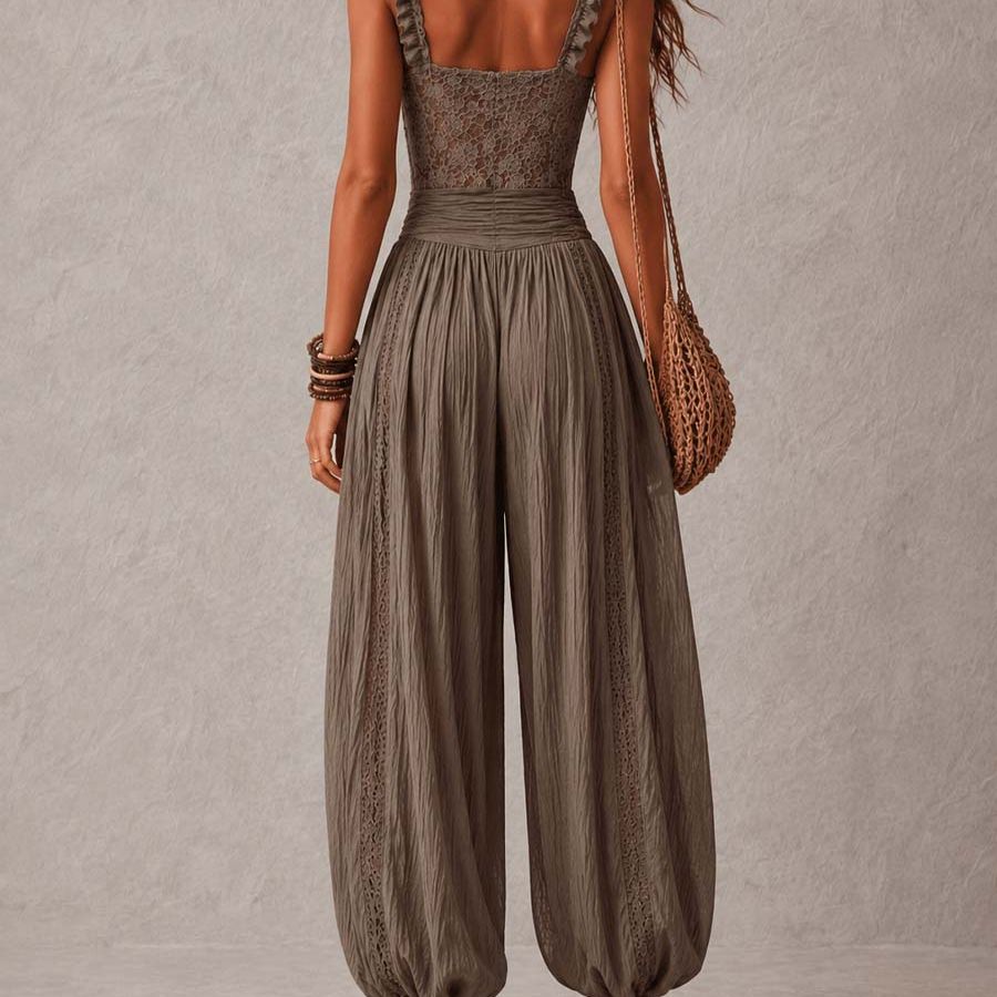 Naia - Mono Boho de Encaje con Pernera Ancha