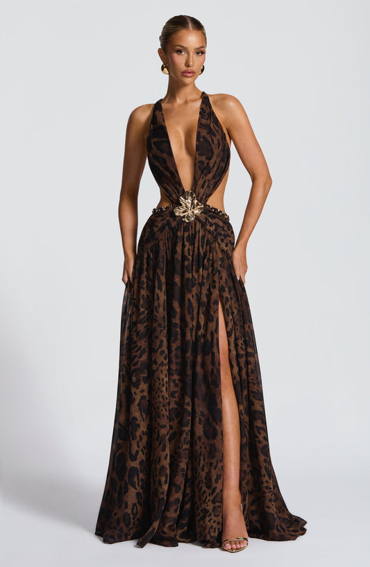 Valentina - Vestido Maxi con Estampado Leopardo