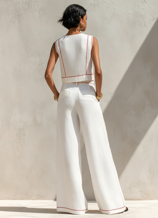 Vittoria - Conjunto de Top sin Mangas y Pantalón de Pierna Ancha